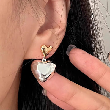 silver gold Heart Stud dangle Earrings