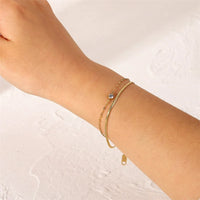 VAIGE Stainless Steel Golden Double Layer Snake Bone Chain Bracelet - Chic Fashion Jewelry Gift