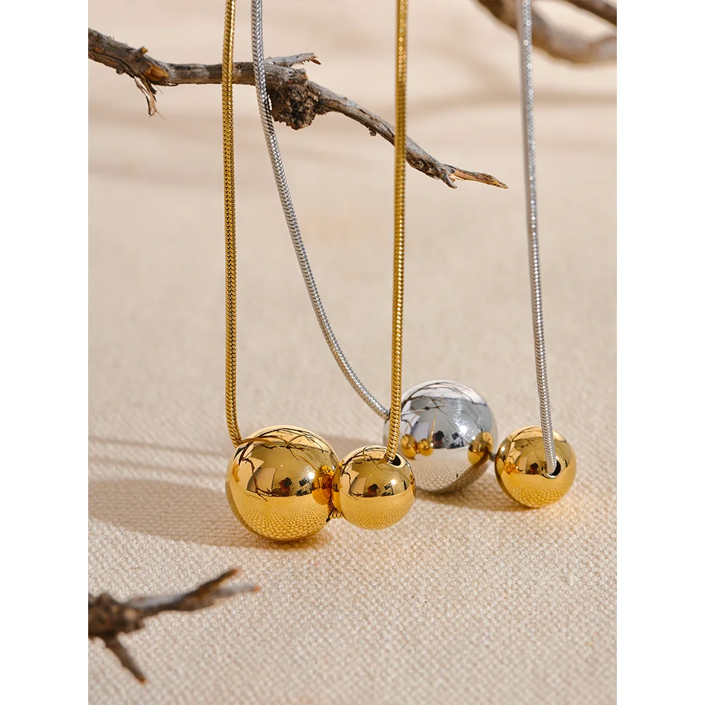 VAIGE Waterproof Stainless Steel Round Ball Beads Pendant Necklace - Trendy Gold Plated Everyday Jewelry