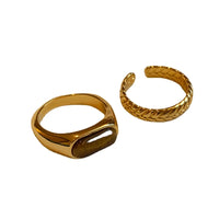 VAIGE Elegant Vintage Gold Metal Open Rings with Brown Stone Accent