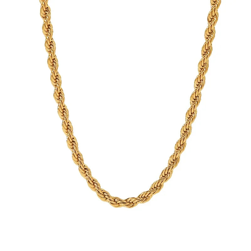 VAIGE 5mm Chunky Twisted Rope Chain Necklace in 18K Gold Stainless Steel - Fashionable Hip Hop Choker for Parties