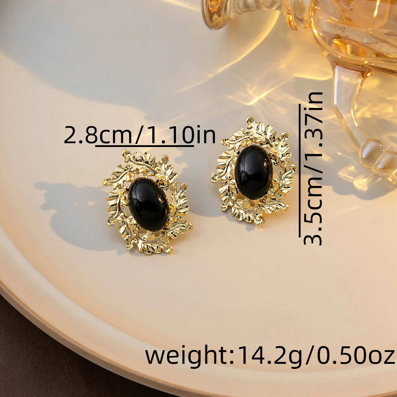 VAIGE Elegant Black Geometric Leaf Flower Stud Earrings