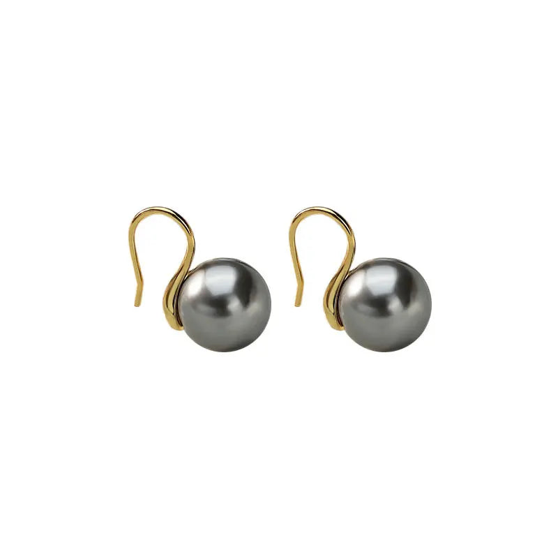 VAIGE Round Grey Pearl Stud Earrings in 925 Sterling Silver - Light Luxury Premium Jewelry for Special Occasions