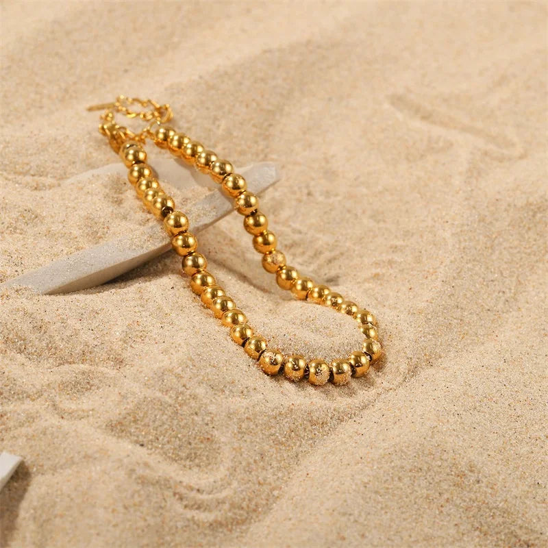 VAIGE Trendy 18K Gold PVD Waterproof Stainless Steel Bead Chain Bracelet