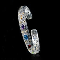 VAIGE Elegant Vintage-Inspired 925 Sterling Silver & Colored Gemstone Cuff Bracelet - Stunning Zircon Accent