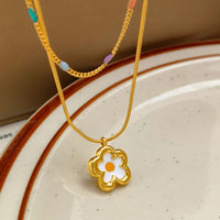 VAIGE Elegant Enamel White Gold Floral Pendant Necklace