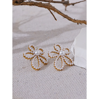 VAIGE Elegant Stainless Steel Flower Stud Earrings with Simulated Pearls and Gold Plating - Allergy-Free Fashion Jewelry