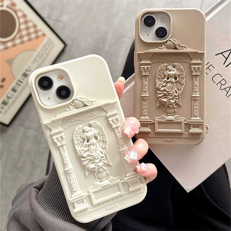 VAIGE Retro Art Angel Silicone Phone Case for iPhone Pro Max - Creamy Matte Anti-Drop Shockproof Cover