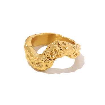 VAIGE Golden Irregular Hammered Texture Stainless Steel Ring