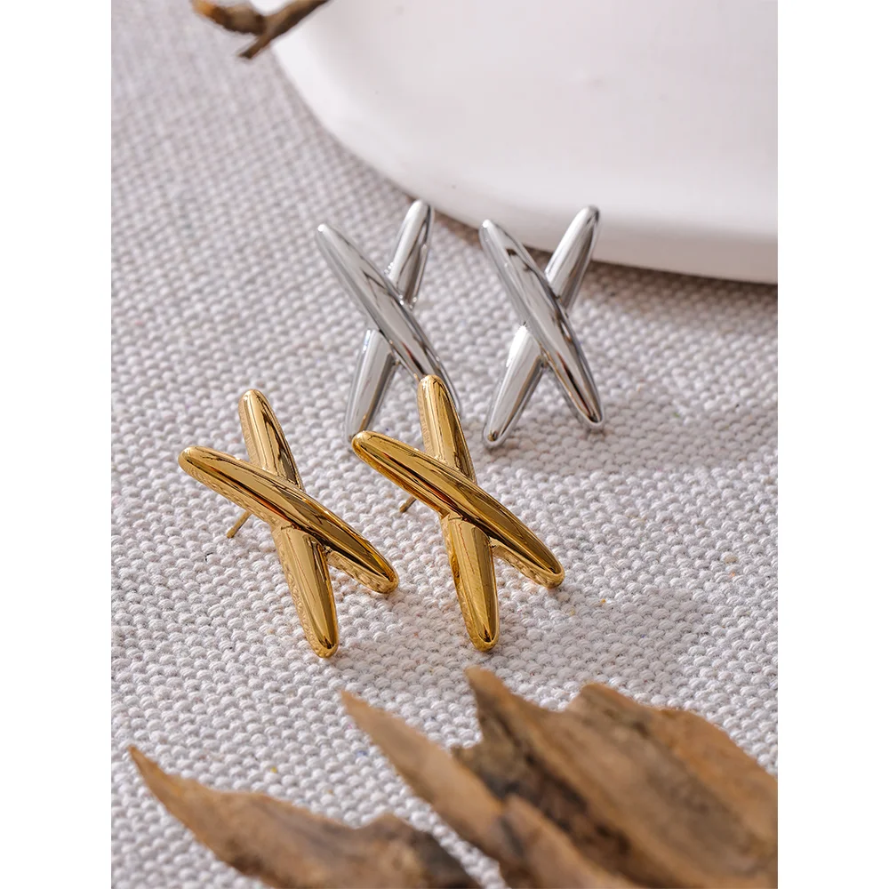 "X" Stainless Steel Stud Earrings  | Gold + Silver