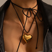 VAIGE Glossy Golden Stainless Steel Heart Pendant Necklace with Cashmere Rope Chain - Trendy Fashion Jewelry