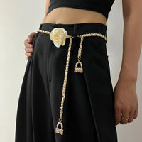 VAIGE Elegant Floral Gold Chain Belt in Luxurious Black & Gold