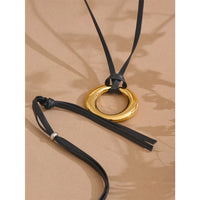 VAIGE Minimalist Long PU Leather & Stainless Steel Round Pendant Fashion Necklace - Tarnish-Free Trend Jewelry