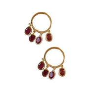 VAIGE Vintage Red Gemstone Tassel Hoop Earrings