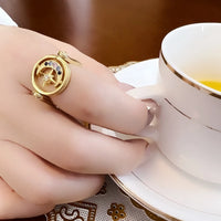 VAIGE Celestial Elegance Gold Moon & Star 925 Sterling Silver Ring