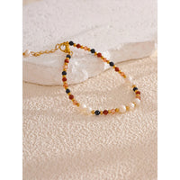 VAIGE Natural Stone Freshwater Pearl Bead Chain Bracelet with Stainless Steel Clasp - Waterproof Handmade Jewelry