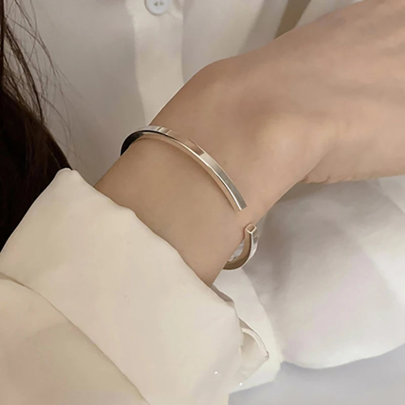 VAIGE Elegant Silver Smooth Cuff Bracelet