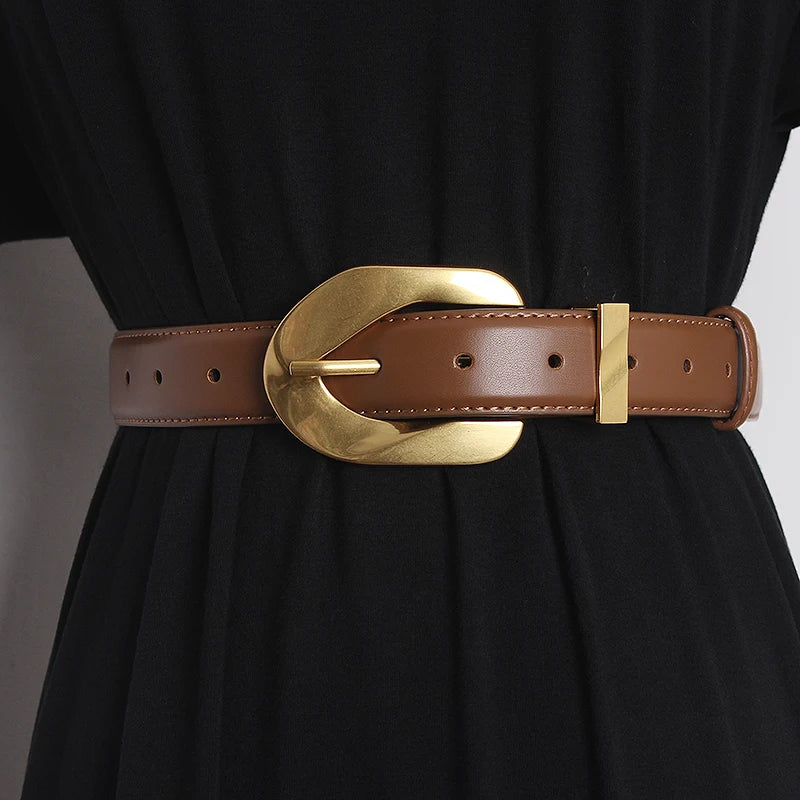 VAIGE Classic Vintage Leather Belt with Metal Pin Buckle - Brown and Black Options Available