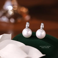 VAIGE 925 Sterling Silver Inlay Zircon Shell Pearl Earrings Elegant Jewelry