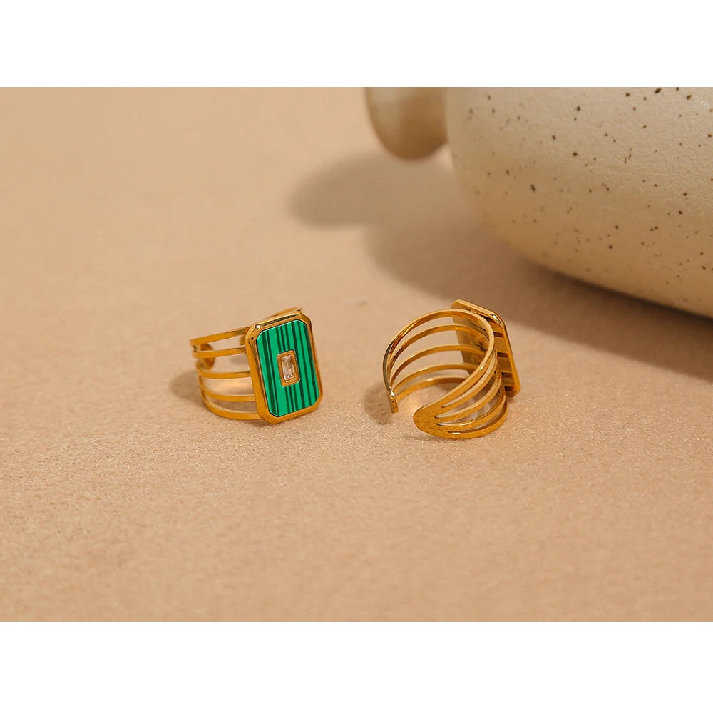 VAIGE Luxe Green Malachite & Gold-Plated Stainless Steel Ring