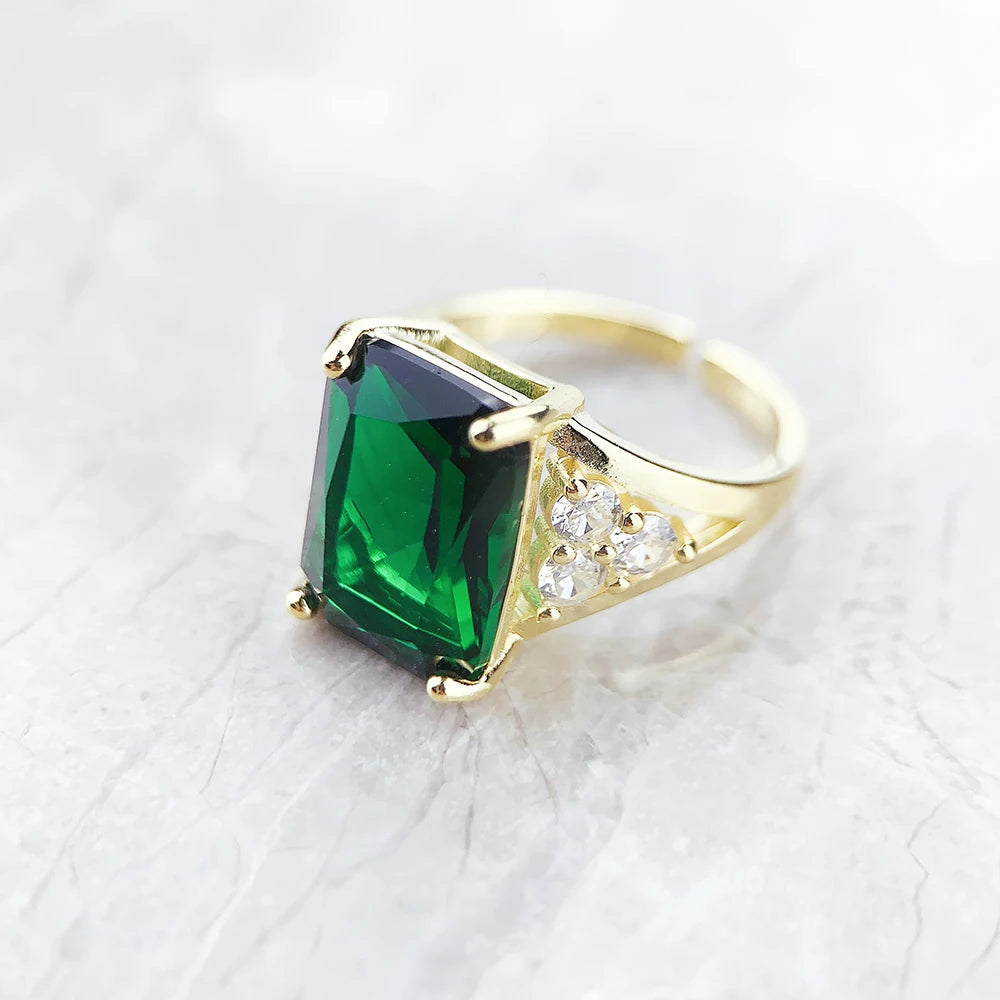 VAIGE Elegant Emerald Green Zircon Gold Ring in 925 Sterling Silver