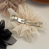 VAIGE. Large Metal Chiffon Flower Hair Claw Clips - Stylish Ponytail Holder Hairpins in Black, Beige, and Light Brown