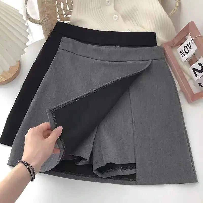 VAIGE A-Line High Waist Mini Skirt in Black and Gray with Split Design - Available in S/M/L/XL/XXL - Comfortable Cotton-Polyester Blend for Casual and Office Wear