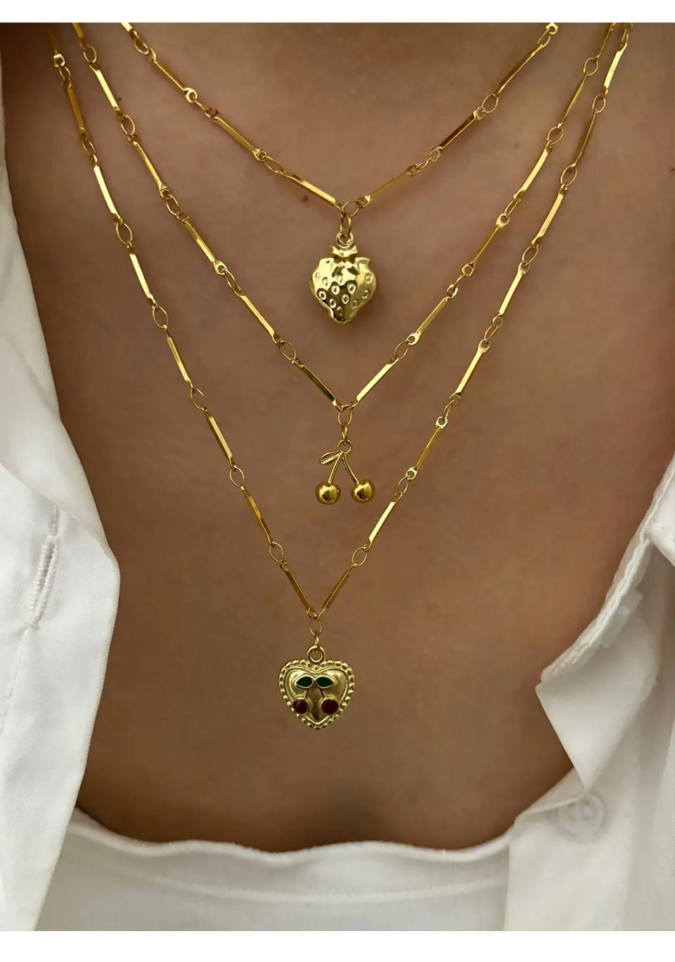 VAIGE Cherry Heart Pendant Necklace Gold Stainless Steel