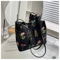 VAIGE Gianna Vintage Charm Black Floral Embroidered Tote Bag