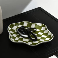 VAIGE Modern Ceramic Checkerboard Tray - Black & White Decorative Storage Dish for Jewelry and Desserts