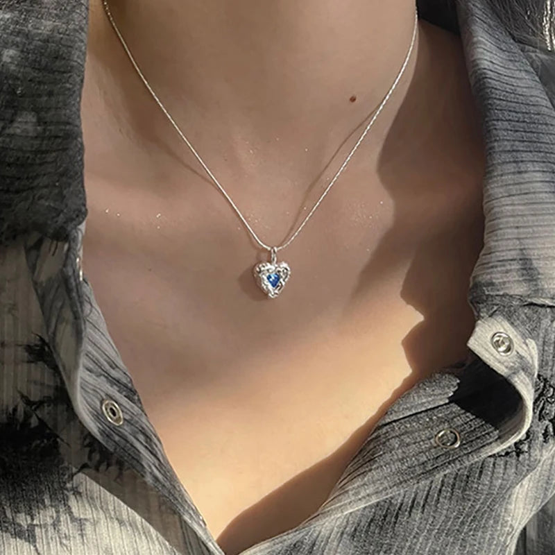 VAIGE Enchanting Heart Necklace with Sparkling Blue Zircon