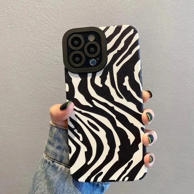 VAIGE Zebra Stripes Silicone Shockproof Case for iPhone Series - Soft Leather Full Coverage with Camera Protection