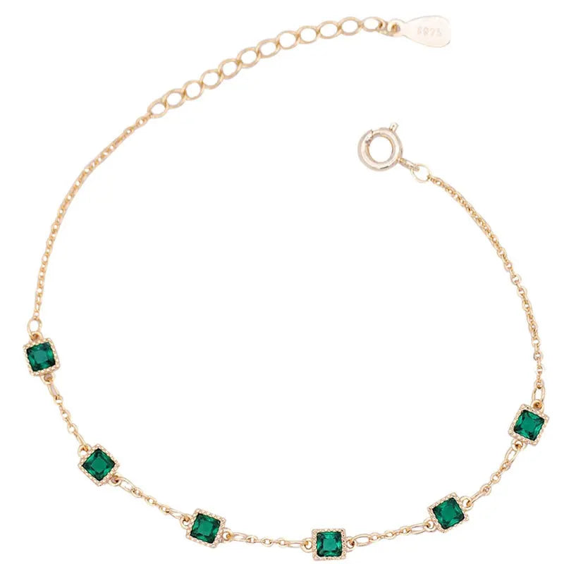 VAIGE Luxury Emerald Zircon 925 Sterling Silver Plated 14K Gold Charm Bracelet - Elegant Geometric Design, Perfect for Special Occasions