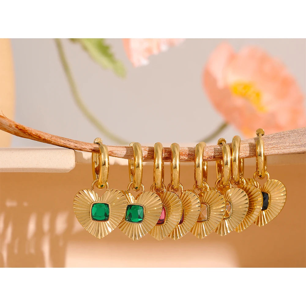 VAIGE Heartfelt Elegance Green Glass Crystal Huggie Hoop Earrings in Vibrant Colors