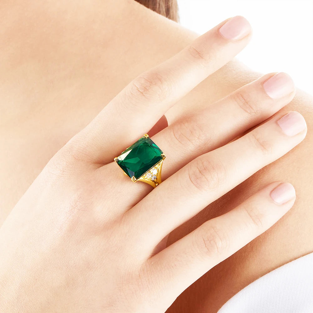 VAIGE Elegant Emerald Green Zircon Gold Ring in 925 Sterling Silver