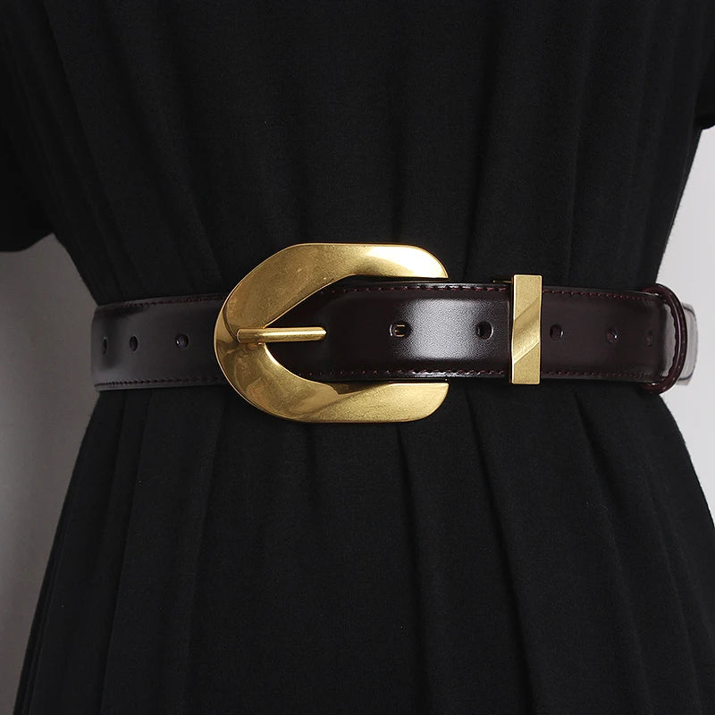 VAIGE Classic Vintage Leather Belt with Metal Pin Buckle - Brown and Black Options Available