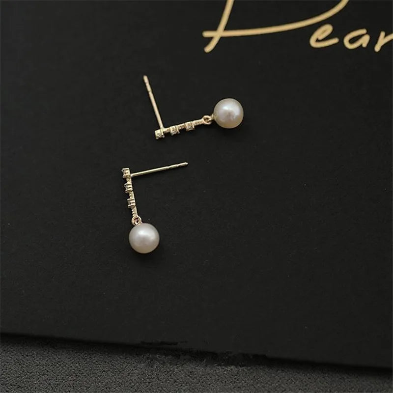 VAIGE 925 Sterling Silver Shiny Microset Zircon Pearl Stud Earrings for Elegant Occasions