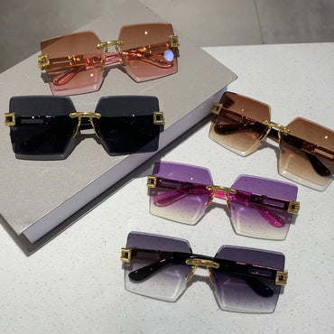 VAIGE Oversized Rimless Square Sunglasses in Multi-Color Gradient