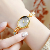 VAIGE Elegant Camelia Green Zircon Quartz Watch with Gold Chain Bracelet