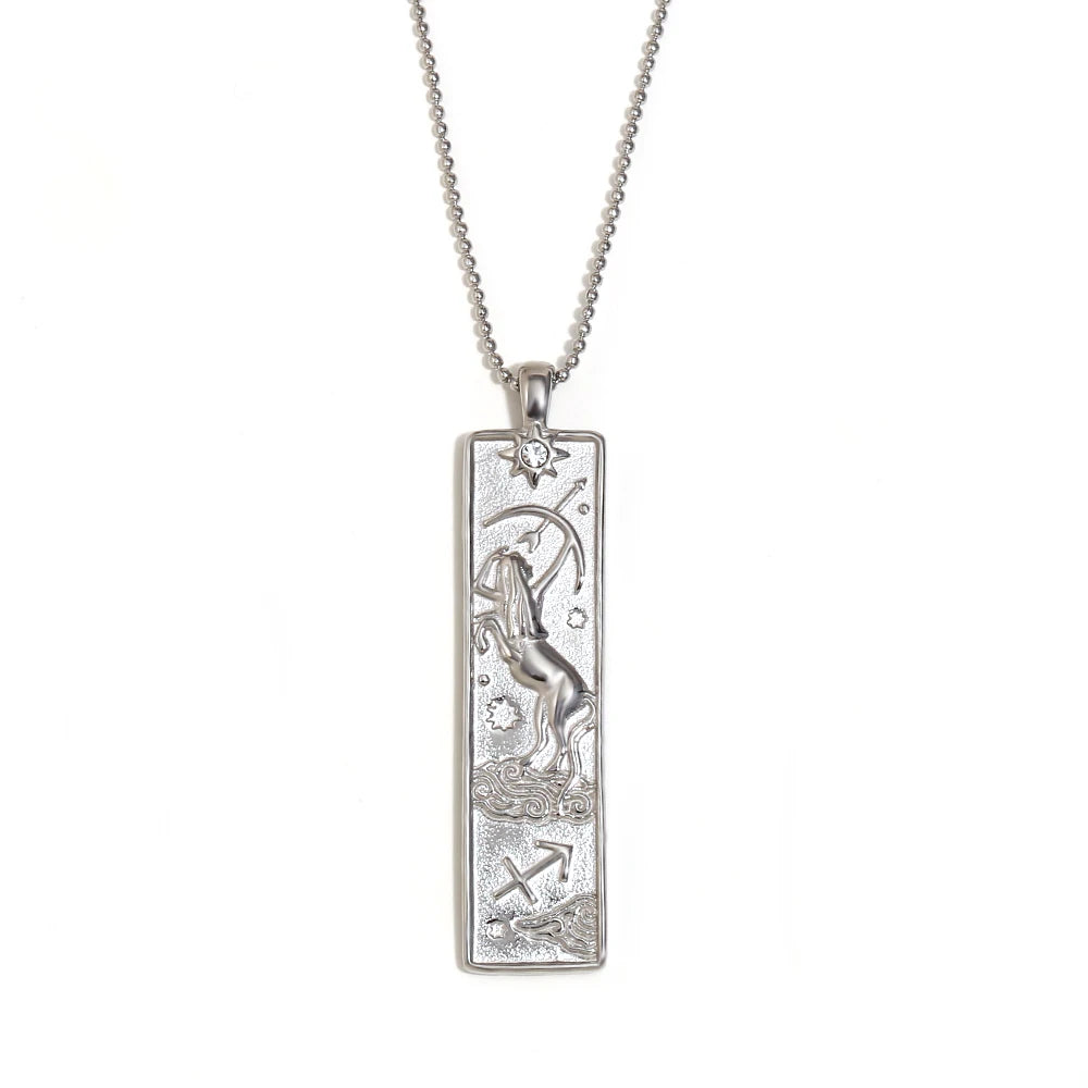 VAIGE Gold & Silver Zodiac Bar Necklace Stainless Steel Aries, Taurus, Gemini, Cancer, Leo, Virgo, Libra, Scorpio, Sagittarius, Capricorn, Aquarius, and Pisces