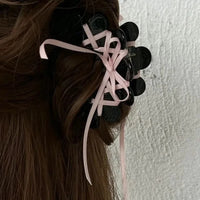 VAIGE Acrylic Ballet Style Hair Claw with Ribbon Tie Bow - Wave Grab Clip Hair Accessories for Casual Styling