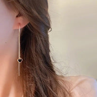 VAIGE Elegant Black Heart Gold Thread Drop Earrings