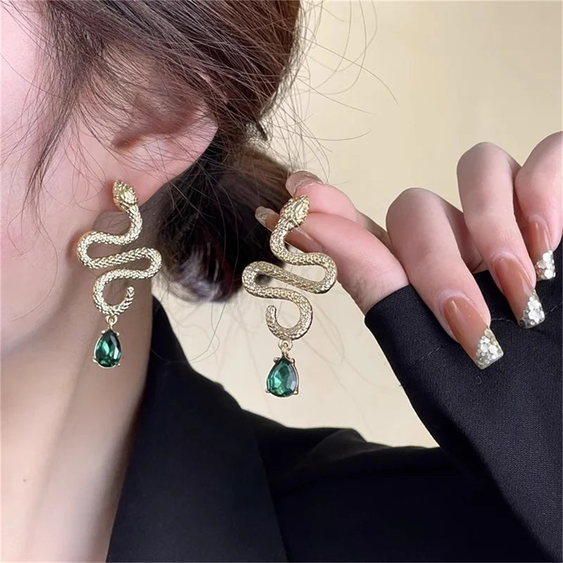 VAIGE Vintage-Inspired Gold Snake Earrings with Zircon Accents