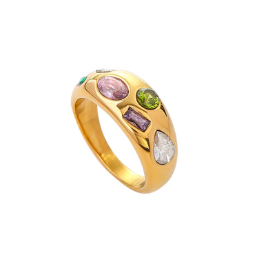 VAIGE Vibrant Multi-Color Zirconia Stainless Steel Gold Tension Ring