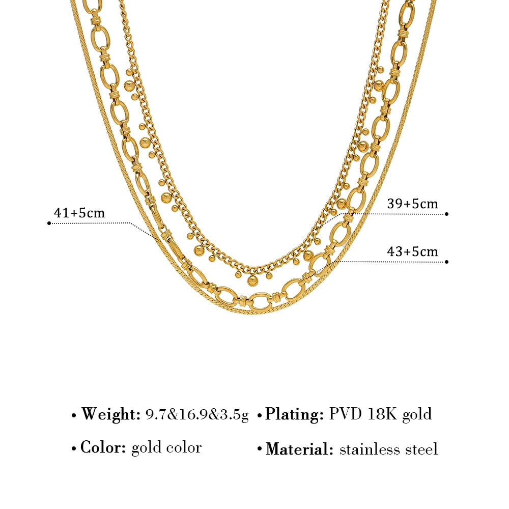 VAIGE 18K Gold Plated Stainless Steel Punk Charm Choker Necklace - Waterproof Geometric Link Chain Jewelry