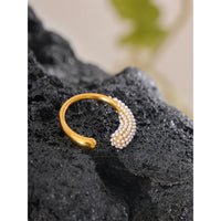 VAIGE Elegant Golden Stainless Steel Open Ring with Imitation Pearls - Exquisite Geometric Finger Jewelry