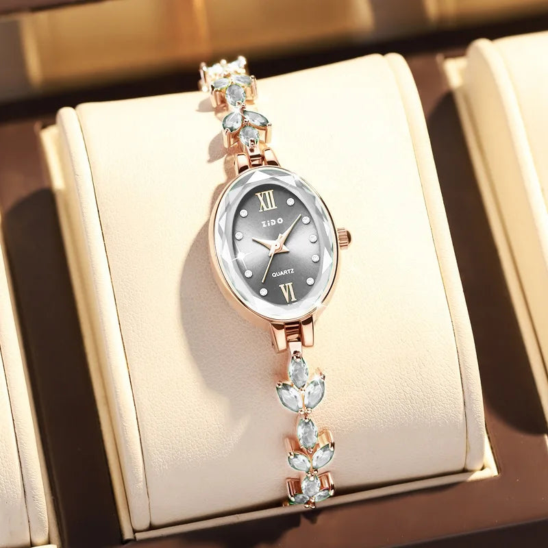 VAIGE Stunning Purple Diamond-Embellished Oval Quartz Watch with Luxurious Gold Bracelet