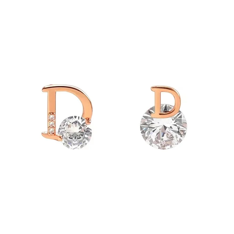 VAIGE Shimmering D Letter Asymmetric Stud Earrings - Trendy Copper Alloy Fashion Accessories for Parties