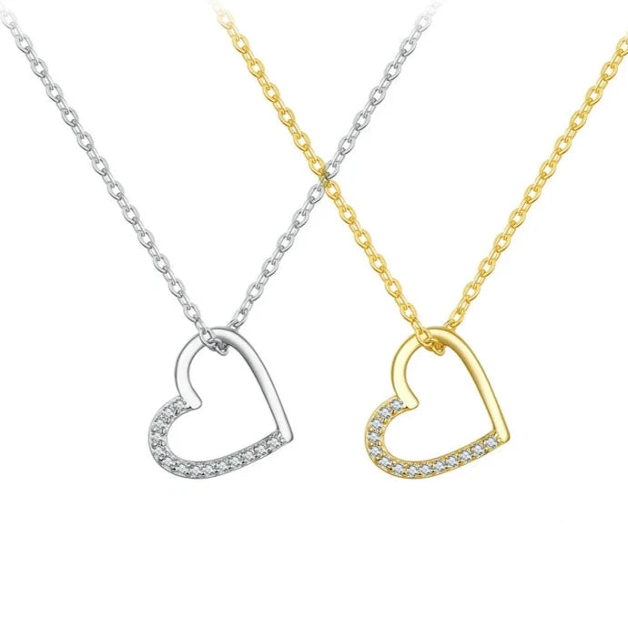 VAIGE 925 Sterling Silver Heart Pendant Necklace with Gold Plating, 3 Color Options, 18.11" Link Chain