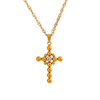 VAIGE  Round Beads Cross Pendant Necklace